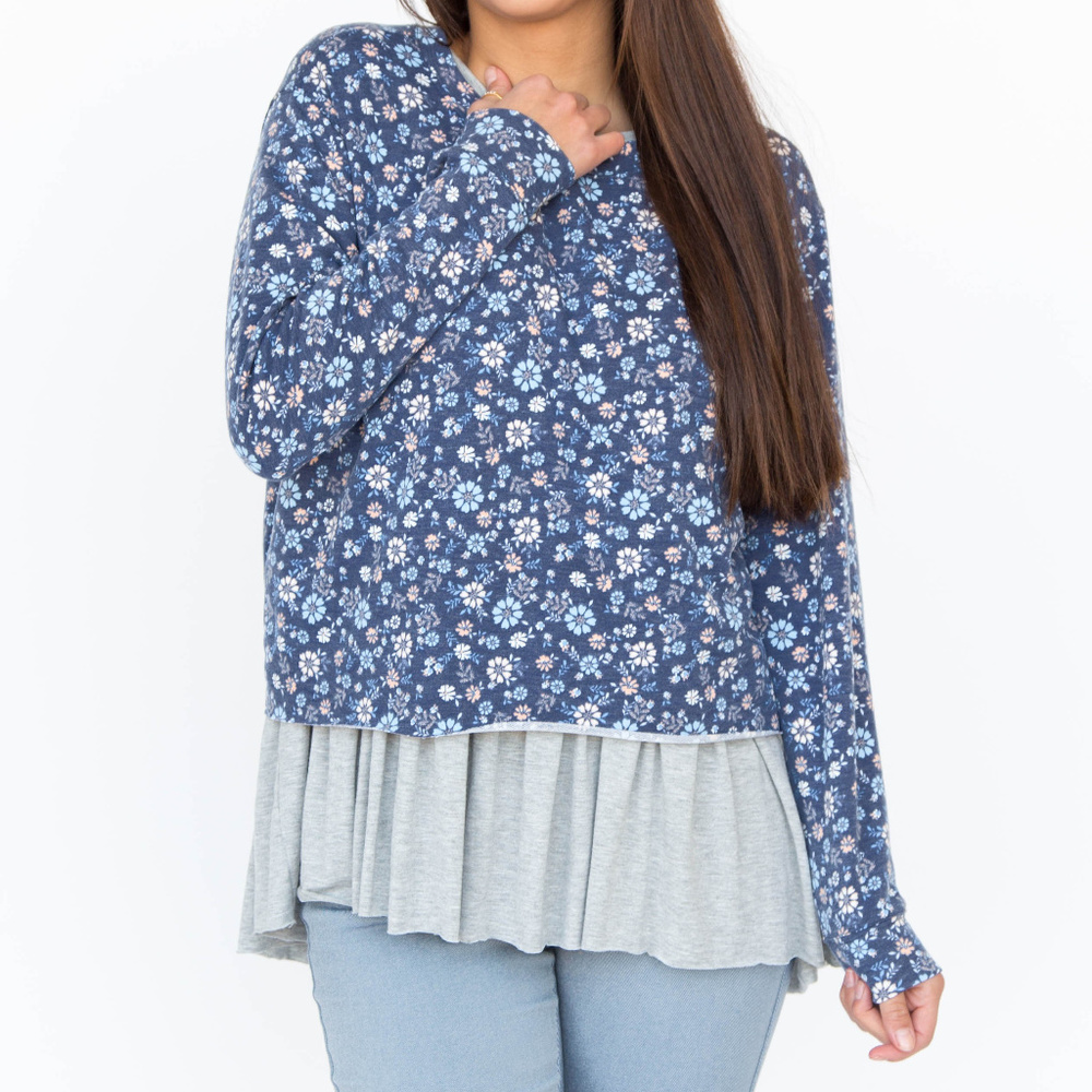 Pullover Mini Floral Denim Peach